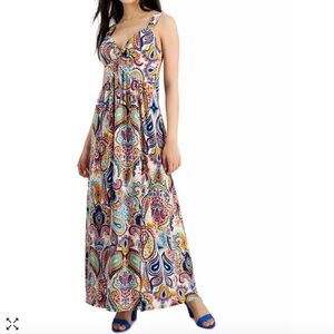 Petite Paisley Printed Twist-Front Maxi Dress